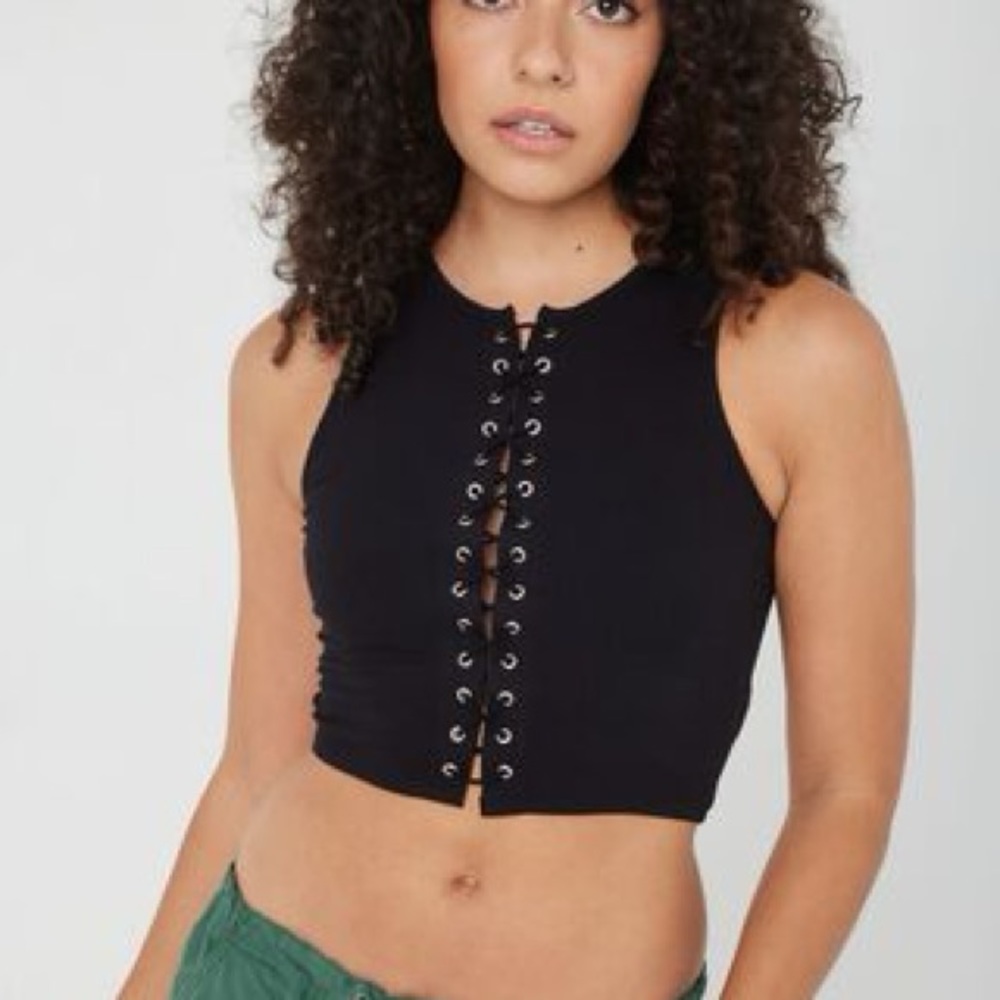 BDG Crop Lace Up Front Muscle Tee